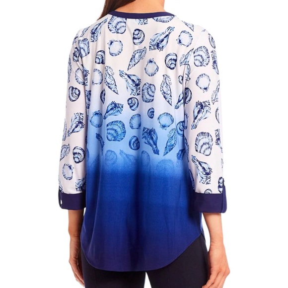 Investments - Slim Factor 3/4 Sleeve Lace Up Ombré Blouse Top Size XL Pre-Loved - Picture 3 of 11